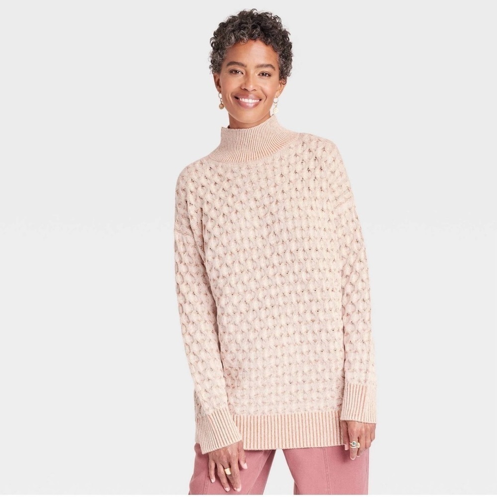 Knox Rose • Creamy Peach Mock Turtleneck Pullover Sweater • Size L • NWT